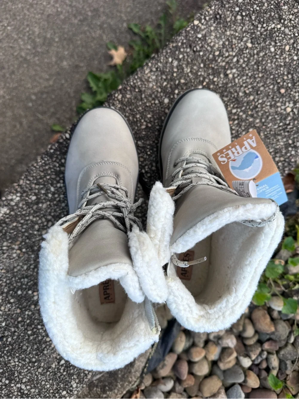 Faux-Shearling Lace-Up Winter Boots - Light Gray